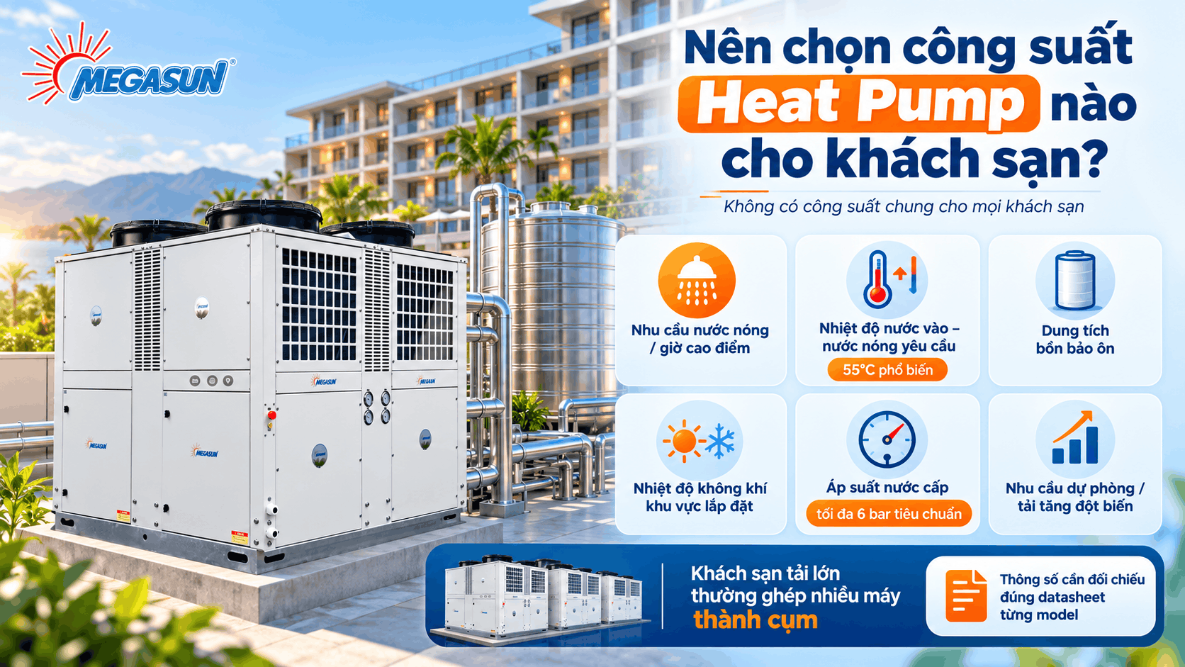 Nên chọn công suất Heat Pump nào cho khách sạn?