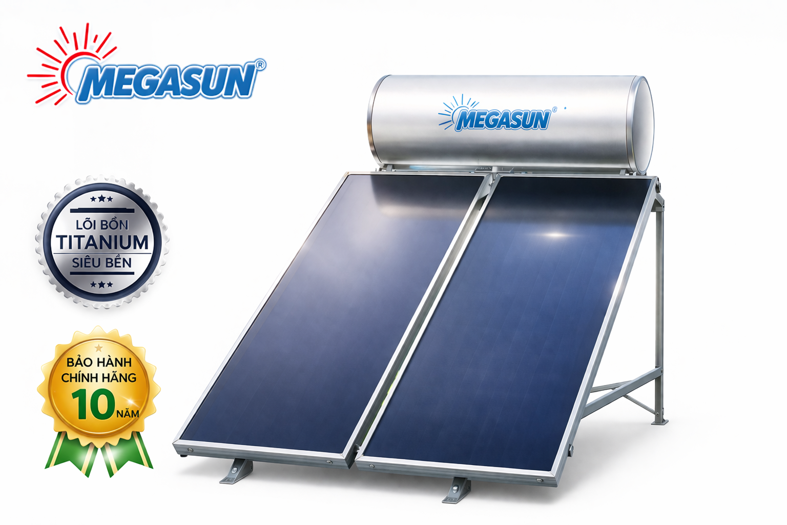 Máy nước nóng năng lượng mặt trời tấm phẳng Megasun lõi bồn Titanium siêu bền
