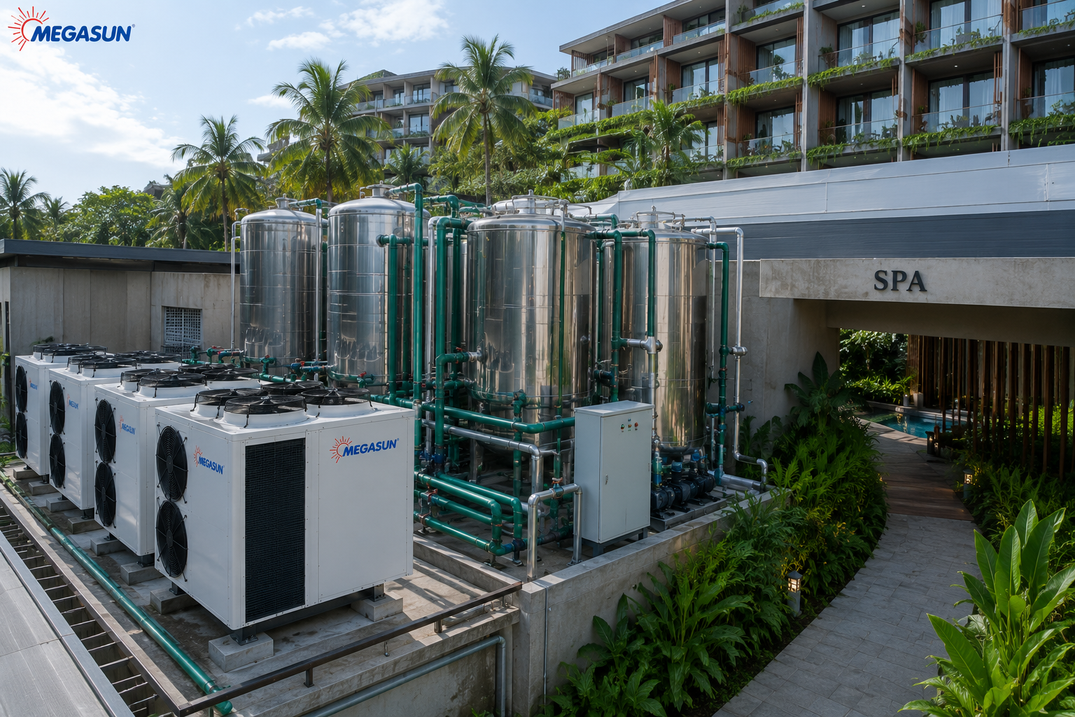 Toàn cảnh heat pump cho spa