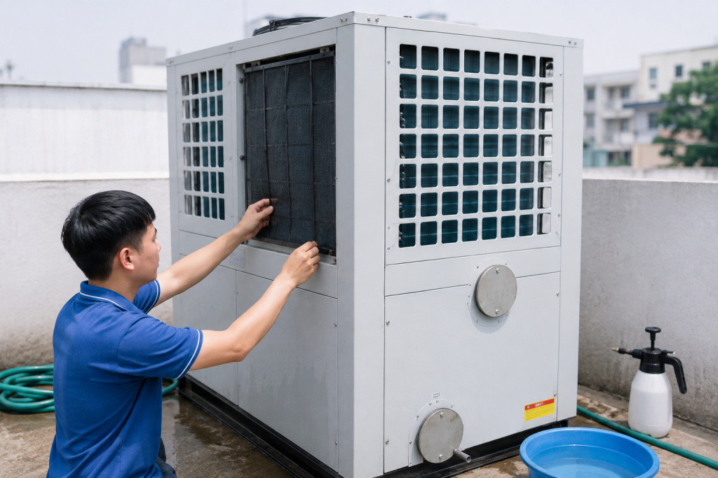Bảo trì Heat Pump định kỳ giúp phát hiện sớm các dấu hiệu bất thường như tiếng ồn, rung động, giảm hiệu suất hoặc thời gian làm nóng kéo dài.