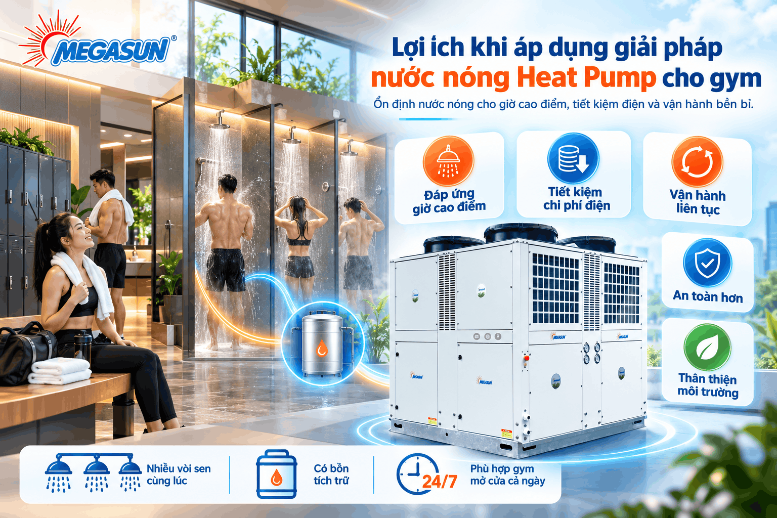 Lợi ích khi áp dụng giải pháp nước nóng Heat Pump cho gym