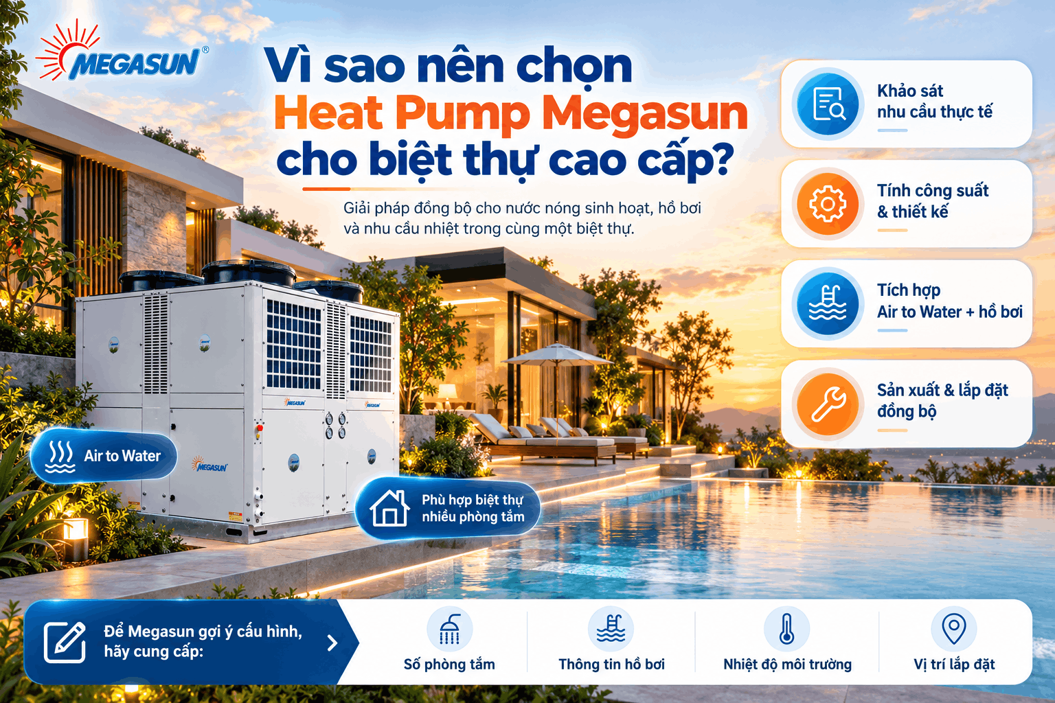 Vì sao nên chọn Heat Pump Megasun cho biệt thự cao cấp?